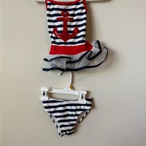 Flapdoodles Red and White anchor Toddler Swimsuit size 2T